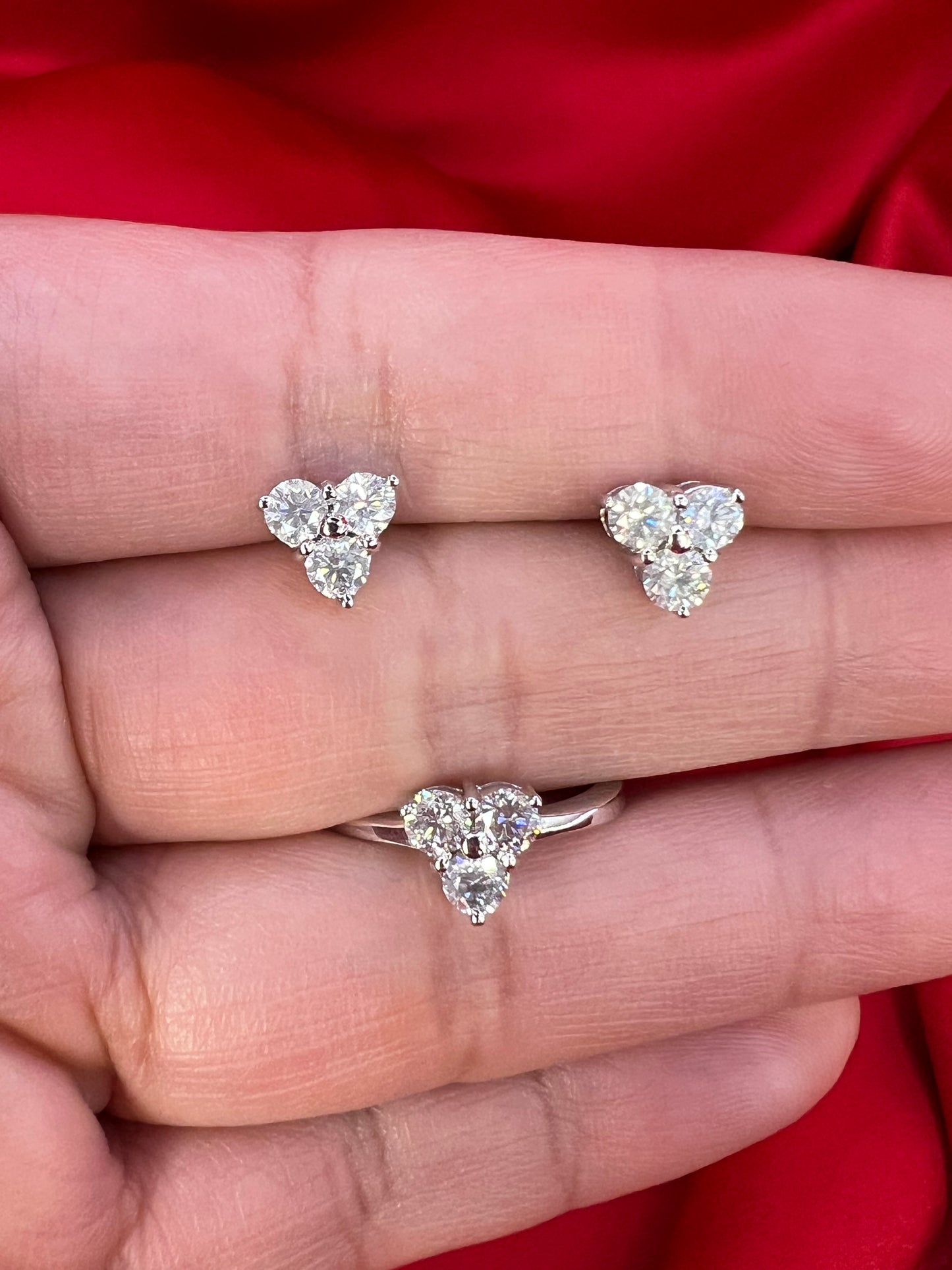 Triangle Diamond Earrings with Ring Set
