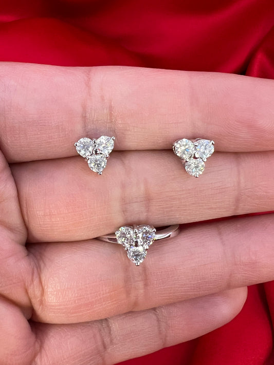 Triangle Diamond Earrings with Ring Set