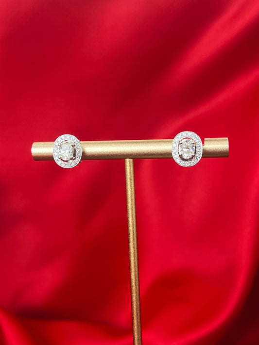Oval diamond stud with halo