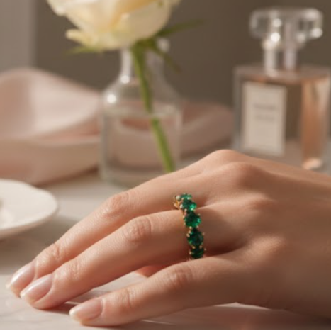 Emerald Half Eternity Ring