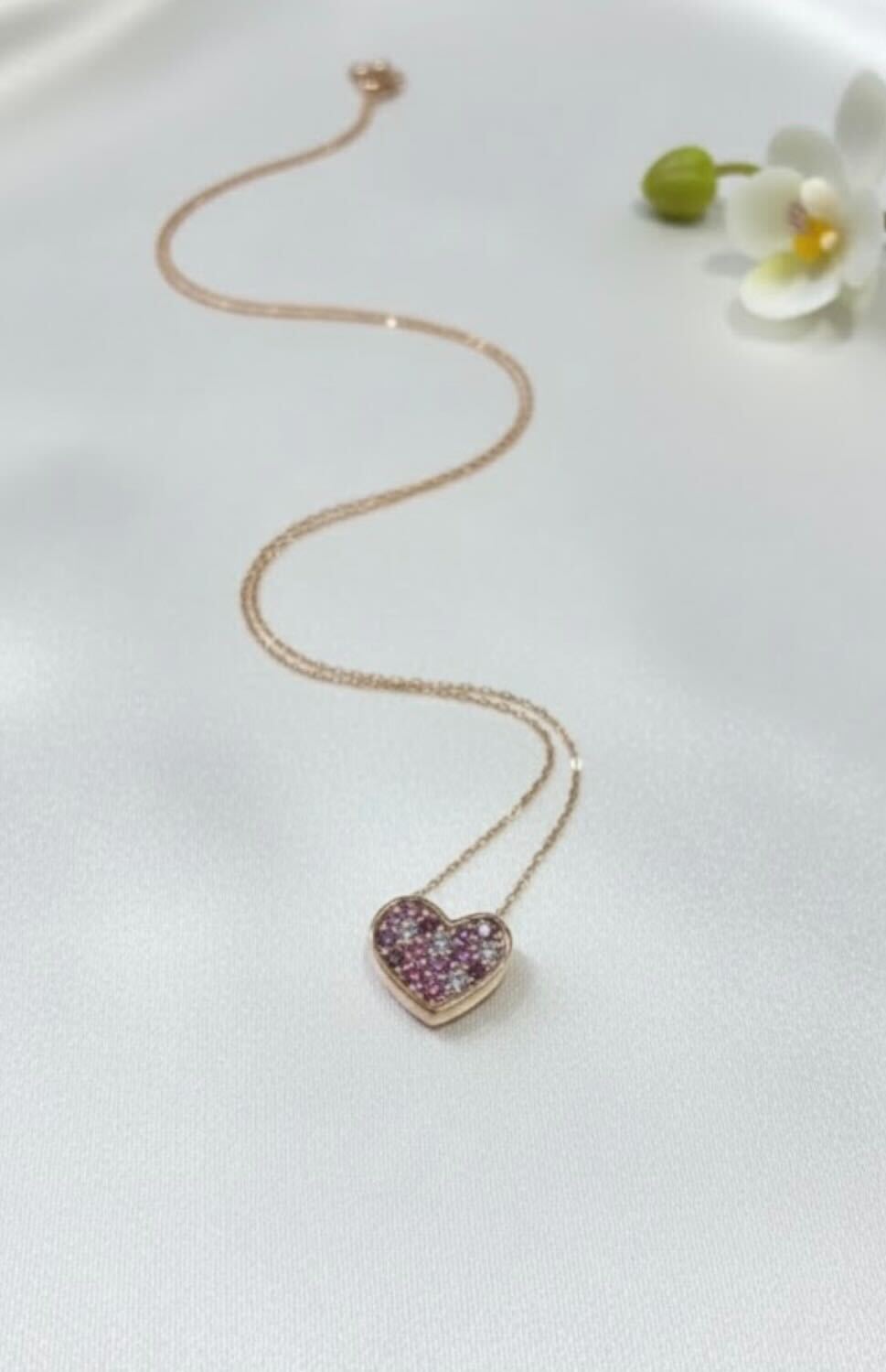 Multi Sapphire Pavé Heart Necklace