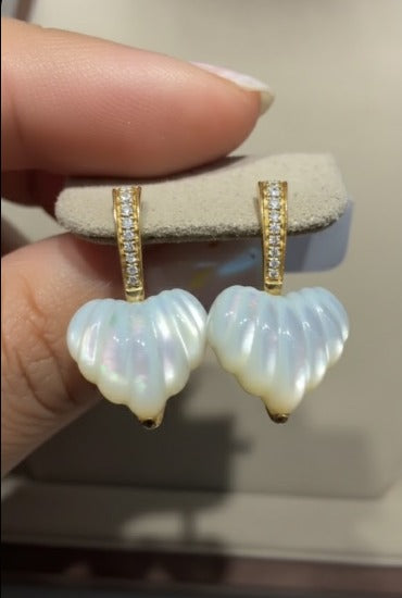 MOP Heart Earrings w/ Natural Diamond on Bale
