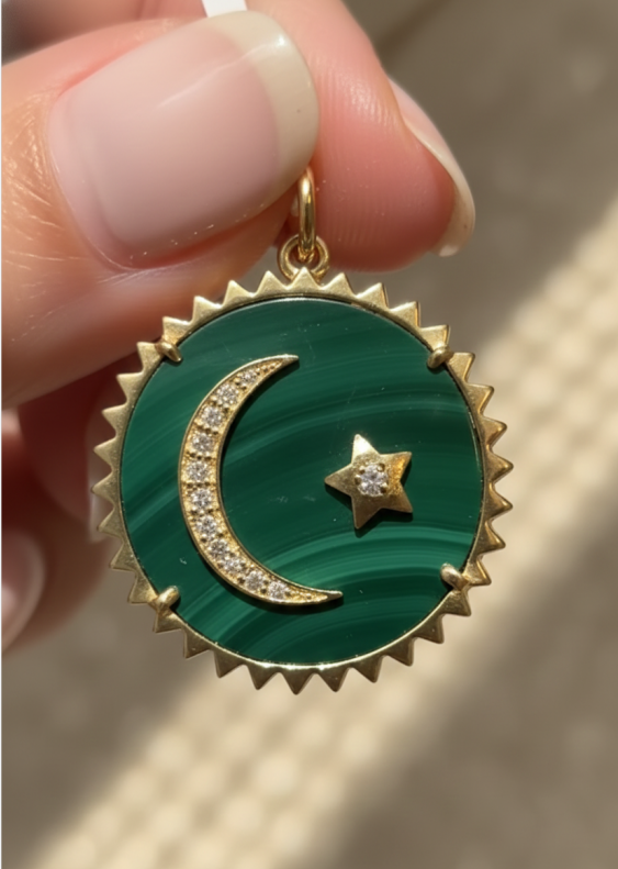 Star & Moon in Malachite Pendant